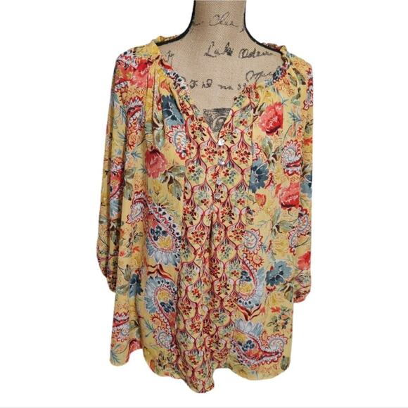 Anthropologie x Fig and flower Yellow Floral Patchwork Look Blouse‎ Plus Size 2X - Picture 1 of 9